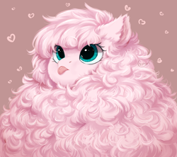 Size: 1024x908 | Tagged: safe, artist:peachmayflower, oc, oc only, oc:fluffle puff, species:earth pony, species:pony, blep, cute, female, fluffy, heart, mare, maximum floof, mlem, ocbetes, solo, tongue out