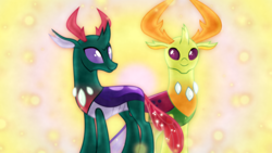 Size: 1600x900 | Tagged: safe, artist:sailortrekkie92, character:pharynx, character:prince pharynx, character:thorax, species:changeling, species:reformed changeling, episode:to change a changeling, g4, my little pony: friendship is magic, brotherhood, brotherly love, brothers, changedling brothers, male, wallpaper