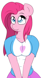 Size: 1000x1900 | Tagged: safe, artist:fluttair, character:pinkamena diane pie, character:pinkie pie, species:anthro, breasts, clothing, equestria girls outfit, female, simple background, solo, transparent background