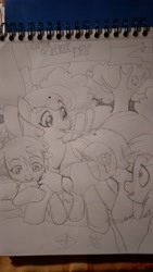 Size: 2368x4208 | Tagged: safe, artist:jeremy3, character:apple bloom, oc, species:pony, clothing, dress, monochrome, notebook, older, pencil, pencil drawing, saddle bag, teacher, traditional art