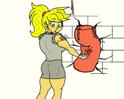 Size: 631x504 | Tagged: safe, artist:matchstickman, character:applejack, species:human, applejacked, humanized, muscles, punching bag