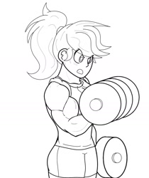Size: 1183x1406 | Tagged: safe, artist:matchstickman, character:applejack, species:human, applejacked, barbell, biceps, humanized, muscles, training