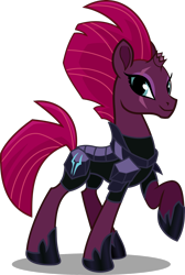 Size: 1212x1800 | Tagged: safe, artist:seahawk270, character:tempest shadow, species:pony, my little pony: the movie (2017), armor, broken horn, female, happy, mare, pretty pretty tempest, raised hoof, simple background, smiling, solo, transparent background, vector