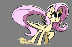 Size: 1920x1258 | Tagged: safe, artist:bloodatius, character:fluttershy, species:pegasus, species:pony, female, looking away, looking up, mare, raised hoof, simple background, smiling, solo, spread wings, wings
