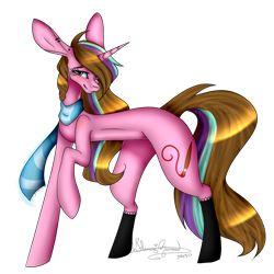 Size: 1000x1000 | Tagged: safe, artist:ohflaming-rainbow, oc, oc only, oc:twinke paint, species:pony, species:unicorn, clothing, female, mare, raised hoof, scarf, simple background, solo, transparent background