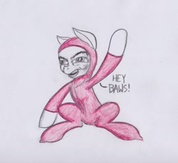 Size: 1744x1600 | Tagged: safe, artist:scribblepwn3, species:earth pony, species:pony, crossover, dank memes, faec, filthy frank, limited palette, pencil drawing, pink guy, solo, traditional art