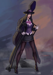Size: 1024x1449 | Tagged: safe, artist:sunset tide, character:octavia melody, species:human, cello case, clothing, female, high heels, humanized, mafia, mafia octavia, mobster, pantyhose, shoes, skirt, solo, stupid sexy octavia