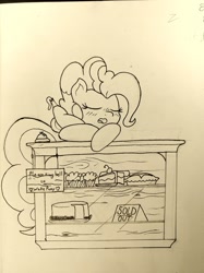 Size: 1280x1707 | Tagged: safe, artist:mang, character:pinkie pie, inktober, female, monochrome, solo