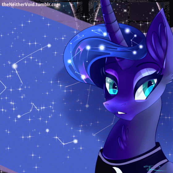 Size: 560x560 | Tagged: safe, artist:theneithervoid, character:princess luna, species:pony, animated, bust, constellation, ethereal mane, female, galaxy mane, gif, mare, solo
