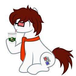 Size: 9375x9375 | Tagged: safe, artist:besttubahorse, oc, oc only, oc:david temmit, species:earth pony, species:pony, 3d glasses, absurd resolution, clothing, coffee, coffee cup, crossover, cup, eyes closed, male, necktie, simple background, sipping, sitting, solo, stallion, transparent background, vector