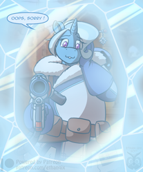 Size: 750x906 | Tagged: safe, artist:ethanqix, character:trixie, species:anthro, crossover, female, frozen, looking at you, mei, overwatch, pure unfiltered evil, smiling, solo