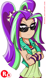 Size: 3000x5000 | Tagged: safe, artist:ryured, character:aria blaze, equestria girls:rainbow rocks, g4, my little pony: equestria girls, my little pony:equestria girls, clothing, commission, crossed arms, female, looking at you, simple background, solo, sunglasses, white background