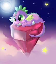 Size: 1153x1329 | Tagged: safe, artist:jacky-bunny, character:spike, species:dragon, dream, male, prone, ruby, solo
