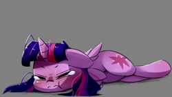 Size: 3796x2144 | Tagged: safe, artist:bloodatius, character:twilight sparkle, character:twilight sparkle (alicorn), species:alicorn, species:pony, crying, female, mare, sick, simple background, solo, stomach ache, tears of pain, tummy ache