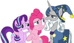 Size: 2485x1446 | Tagged: safe, artist:sonofaskywalker, character:pinkie pie, character:star swirl the bearded, character:starlight glimmer, species:earth pony, species:pony, species:unicorn, episode:shadow play, g4, my little pony: friendship is magic, female, male, mare, simple background, stallion, transparent background, vector