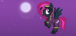 Size: 2250x1080 | Tagged: safe, artist:noah-x3, oc, oc only, oc:neon flare, species:pegasus, species:pony, clothing, costume, female, mare, moon, night, shadowbolts costume, solo