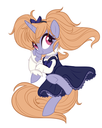 Size: 3600x4500 | Tagged: safe, artist:jadedjynx, species:pony, species:unicorn, babysaster, clothing, dress, female, gothic lolita, hair ribbon, lolita fashion, looking at you, mare, ponified, simple background, solo