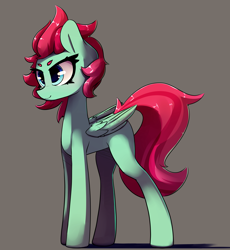 Size: 4345x4731 | Tagged: safe, artist:bloodatius, oc, oc only, oc:eucalyptus, species:pegasus, species:pony, absurd resolution, blank flank, female, gray background, mare, simple background, smiling, solo