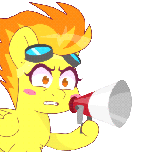 Size: 500x500 | Tagged: safe, artist:omegaozone, character:spitfire, species:pegasus, species:pony, animated, blinking, blush sticker, blushing, cute, cutefire, female, frame by frame, goggles, mare, megaphone, simple background, solo, transparent background, yelling