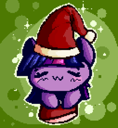 Size: 1000x1087 | Tagged: safe, artist:bloodatius, character:twilight sparkle, species:pony, christmas, clothing, female, hat, holiday, pixel art, santa hat, solo