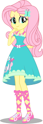 Size: 419x1200 | Tagged: safe, artist:seahawk270, character:fluttershy, g4, my little pony: equestria girls, my little pony:equestria girls, clothing, dress, feet, female, new outfit, shoes, simple background, smiling, solo, transparent background, vector