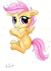 Size: 441x613 | Tagged: safe, artist:prettypinkpony, character:scootaloo, species:pegasus, species:pony, blushing