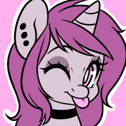 Size: 500x500 | Tagged: safe, artist:lolopan, oc, oc only, oc:wicked silly, species:pony, blep, one eye closed, tongue out, wink