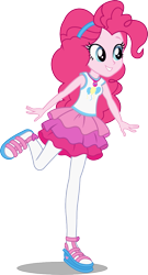 Size: 647x1200 | Tagged: safe, artist:seahawk270, character:pinkie pie, episode:a fine line, g4, my little pony: equestria girls, my little pony:equestria girls, clothing, female, geode of sugar bombs, leggings, magical geodes, pantyhose, shoes, simple background, skirt, smiling, solo, transparent background, vector