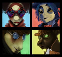 Size: 1600x1452 | Tagged: safe, artist:opalacorn, my little pony: the movie (2017), 2-d, crossover, gorillaz, humanz, murdoc niccals, noodle, parrot pirates, pirate, ponified, ponified album cover, russel hobbs