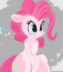 Size: 787x897 | Tagged: safe, artist:tre, character:pinkie pie, species:pony, blush sticker, blushing, digital art, female, mare, sitting, smiling, solo, wide hips