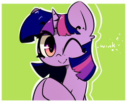 Size: 3600x2916 | Tagged: safe, artist:bloodatius, character:twilight sparkle, species:pony, bust, female, looking at you, one eye closed, smiling, solo, wink