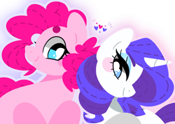 Size: 1280x909 | Tagged: safe, artist:euphoriapony, character:pinkie pie, character:rarity, species:earth pony, species:pony, species:unicorn, ship:raripie, blushing, female, heart, heart eyes, lesbian, lidded eyes, looking at each other, mare, profile, shipping, smiling, wingding eyes