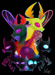 Size: 600x813 | Tagged: safe, artist:ii-art, character:pharynx, character:prince pharynx, character:thorax, species:changeling, species:reformed changeling, black background, brothers, changedling brothers, happy, male, simple background, smiling, watermark