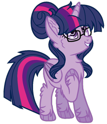 Size: 748x860 | Tagged: safe, artist:bezziie, character:twilight sparkle, character:twilight sparkle (alicorn), character:twilight sparkle (scitwi), species:alicorn, species:pony, female, fluffy, glasses, looking up, mare, scitwilicorn, simple background, solo, transparent background, unshorn fetlocks