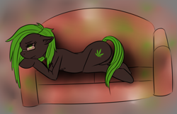 Size: 1179x761 | Tagged: safe, artist:ferrettea, oc, oc only, couch, drugs, marijuana, solo