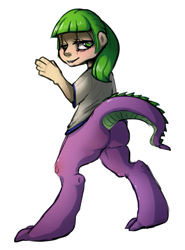 Size: 549x740 | Tagged: safe, artist:ferrettea, oc, oc only, oc:thistle, parent:spike, satyr, bipedal, hybrid, offspring, solo