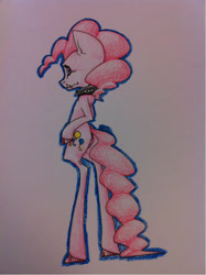 Size: 715x957 | Tagged: safe, artist:ferrettea, character:pinkie pie, bipedal, choker, female, solo, traditional art