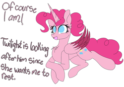 Size: 1280x897 | Tagged: safe, artist:tomboygirl45, character:pinkie pie, species:alicorn, species:pony, alicornified, ask, colored wings, female, multicolored wings, pinkiecorn, princessponk, prone, race swap, solo, tumblr, xk-class end-of-the-world scenario