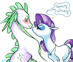 Size: 1603x1353 | Tagged: safe, artist:opalacorn, character:rarity, character:spike, species:dragon, ship:sparity, female, male, shipping, straight