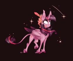 Size: 1260x1050 | Tagged: safe, artist:jumblehorse, artist:v747, character:twilight sparkle, character:twilight sparkle (alicorn), species:alicorn, species:classical unicorn, species:pony, chest fluff, cloven hooves, collaboration, curved horn, ear fluff, feather, female, leonine tail, mare, silly, silly pony, simple background, smiling, solo, tongue out, unshorn fetlocks