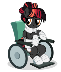 Size: 3784x4488 | Tagged: safe, artist:suramii, oc, oc only, oc:night vision, species:pegasus, species:pony, bandage, female, injured, mare, ouch, simple background, solo, transparent background, wheelchair