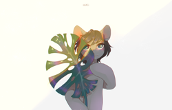 Size: 2973x1908 | Tagged: safe, artist:dagmell, oc, oc only, oc:somber solace, species:earth pony, species:pony, colt, flower, foal, male, monstera, solo, ych result