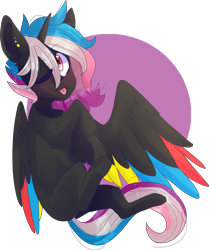 Size: 3998x4780 | Tagged: safe, artist:emily-826, oc, oc only, oc:flaming rainbow, species:alicorn, species:pony, colored wings, female, high res, mare, multicolored wings, one eye closed, solo, tongue out, wink