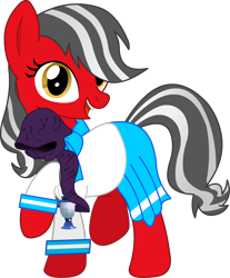 Size: 1637x1975 | Tagged: safe, artist:darktailsko, oc, oc only, oc:ms.rosey, species:earth pony, species:pony, 2018 community collab, derpibooru community collaboration, clothing, female, lantern, mare, needs more saturation, plushie, school uniform, simple background, smiling, solo, the town that feared nightfall, transparent background