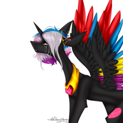 Size: 1000x1000 | Tagged: safe, artist:ohflaming-rainbow, oc, oc only, oc:flaming rainbow, species:alicorn, species:pony, colored wings, crying, female, mare, multicolored wings, simple background, solo, transparent background