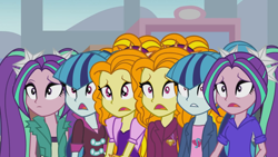 Size: 1920x1080 | Tagged: safe, artist:namygaga, character:adagio dazzle, character:aria blaze, character:sonata dusk, my little pony:equestria girls, city, clothing, human counterpart, jacket