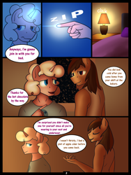 Size: 1500x2000 | Tagged: safe, artist:timidwithapen, oc, oc only, oc:andante, oc:pink marshmallow, species:anthro, comic:a warm snowy night, comic, gay, male