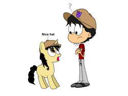 Size: 2592x1936 | Tagged: safe, artist:eagc7, oc, oc only, oc:curly fries, species:human, species:pony, species:unicorn, cap, clothing, decepticon, hat, male, marvel, pants, sandals, shirt, simple background, spider-man, stallion, sweatpants, the loud house, transformers, transparent background