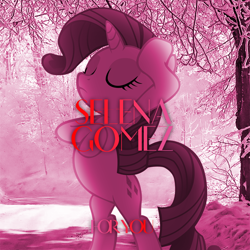 Size: 800x800 | Tagged: safe, artist:lcpsycho, artist:penguinsn1fan, character:rarity, species:pony, bipedal, cover, female, parody, rearing, selena gomez, solo