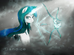 Size: 2400x1800 | Tagged: safe, artist:aidelank, oc, oc only, oc:candice, species:pony, species:unicorn, arrows, bow (weapon), cape, clothing, diadem, female, magic, mare, quiver, smiling, smirk, snow, solo